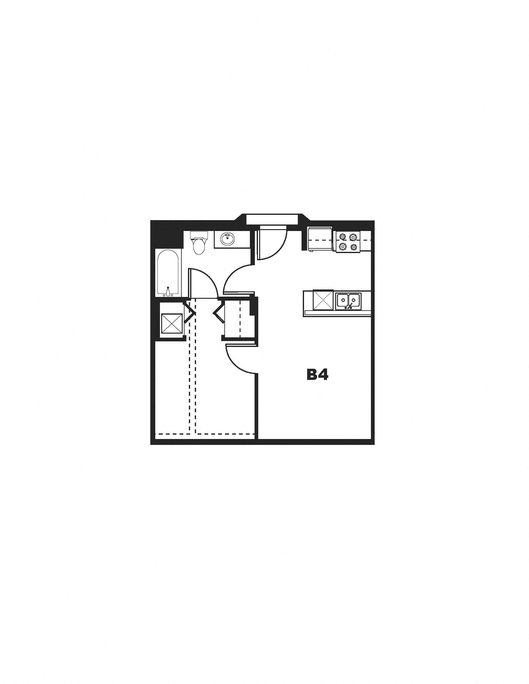 Floor plan for 1 bed, 1 bath, 526 sqft